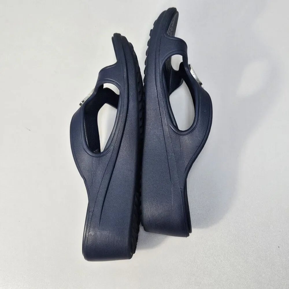 Crocs Sandals Women 9 Sanrah Beveled Circle Wedge Blue Comfort Summer Slides - Picture 8 of 12